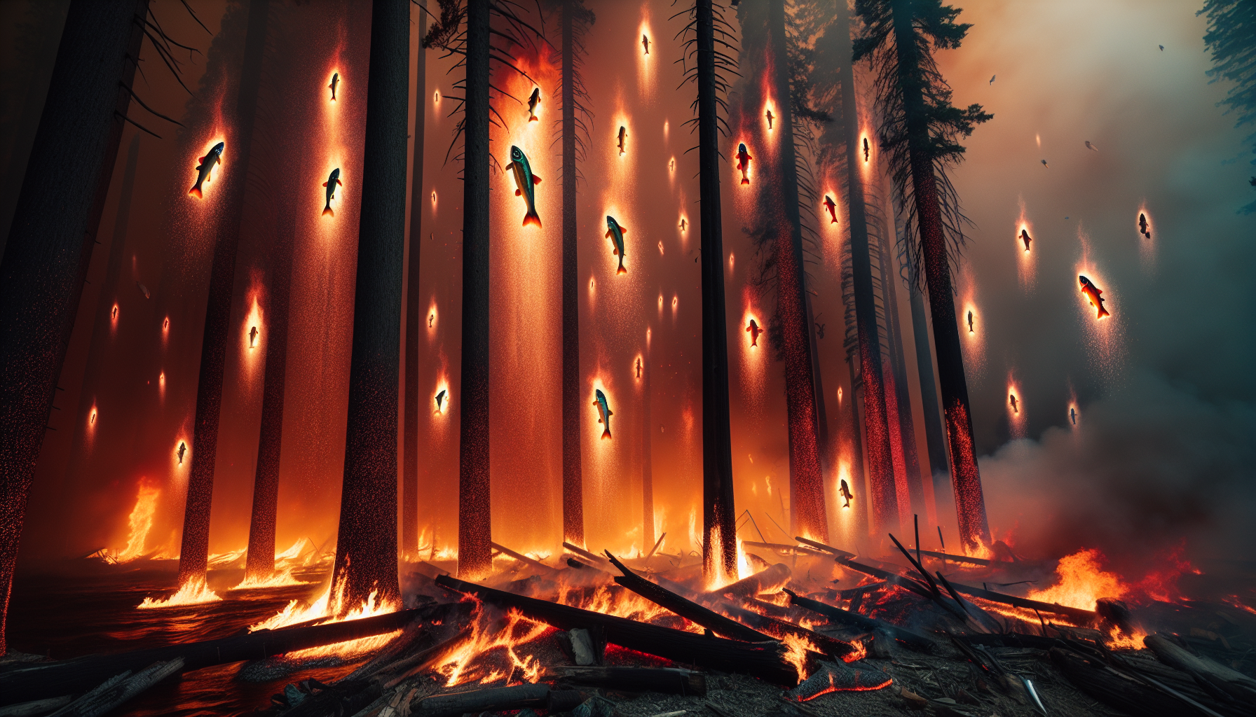 🔥🐟 Increíble incendio en Columbia Británica combinado con un raro fenómeno: ¡Pez del Cielo! Descubre cómo estos peces cayeron 🐠🌧 y qué opinan los expertos sobre el curioso evento 🌳🔥.