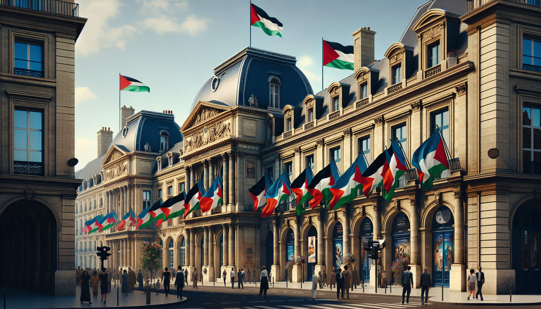 Ayuntamientos franceses izan banderas palestinas, desafiando al gobierno central 🇫🇷🚩. Este acto de solidaridad internacional genera controversia nacional e internacional 🌐📢.